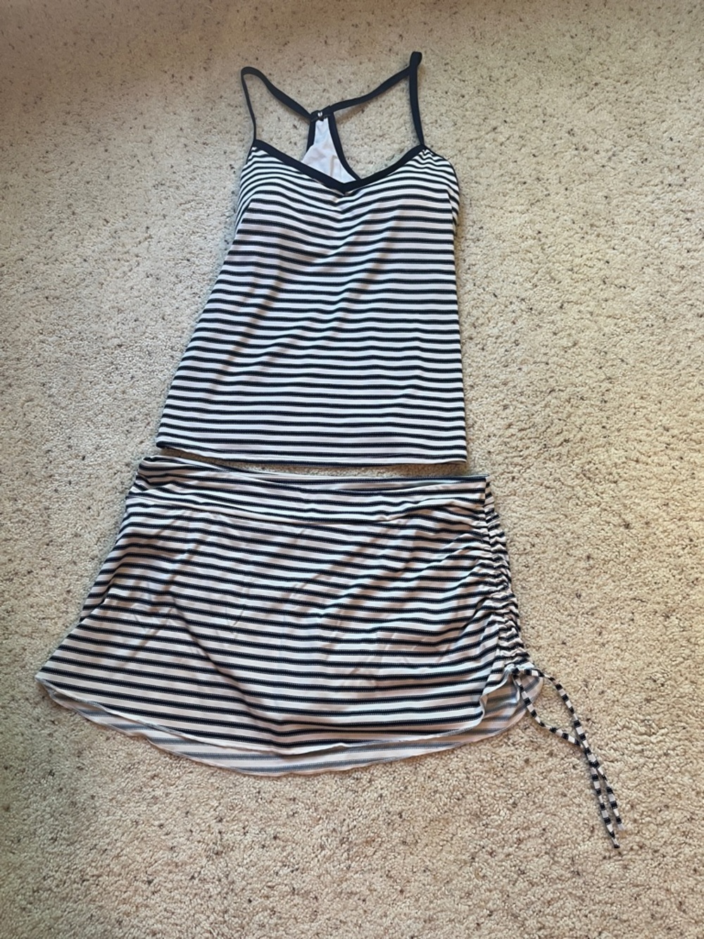 Carve Designs Navy and White Striped Tankini Top with Skirt